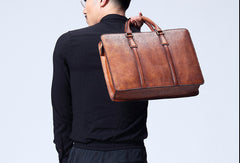 Vintage Leather mens Briefcase Handbag Shoulder Bag Business Bag for Men