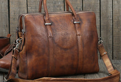 Brown leather men Briefcase large vintage shoulder laptop Briefcase Work Briefcase