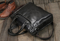 Cool Black Leather mens Briefcases Shoulder Laptop Briefcase Shoulder bag - EverHandmade