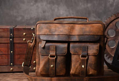 Handmade leather men Vintage Messenger bag Briefcase Cool Shoulder bag for Men - EverHandmade