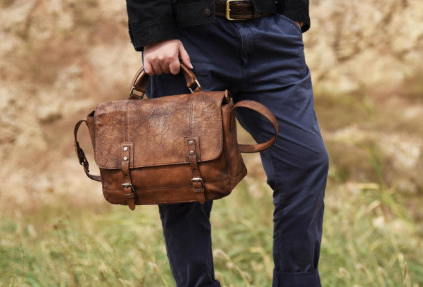 Leather Men Travel Handbag Shoulder Bag Messenger Crossbody Bag Coffee Brown