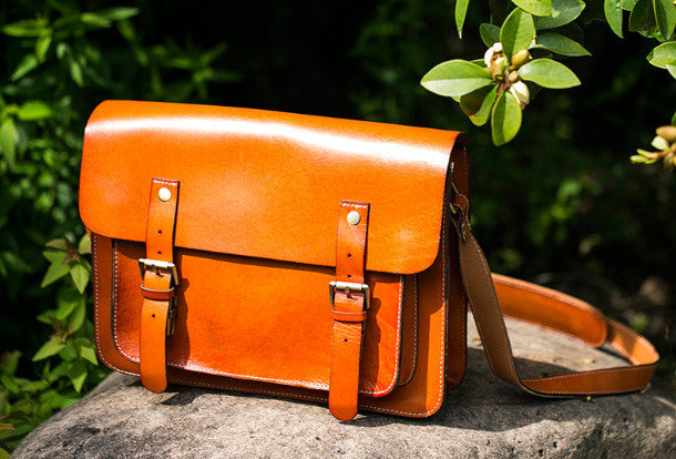 Handmade leather on sale messenger bags
