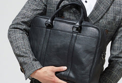 Cool Black leather mens Briefcase laptop Briefcase Work Shoulder Bag for Men - EverHandmade