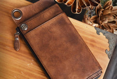 Leather biker trucker wallet leather chain men Brown Coffee long wallet