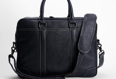 Cool Black leather mens Briefcase laptop Briefcase Work Shoulder Bag for Men - EverHandmade