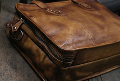 Cool leather mens large travel bag Vintage Briefcase Shoulder bag for Men - EverHandmade
