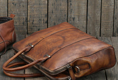 Brown leather men Briefcase large vintage shoulder laptop Briefcase Work Briefcase