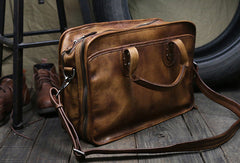 Cool leather mens large travel bag Vintage Briefcase Shoulder bag for Men - EverHandmade