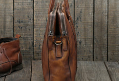 Brown leather men Briefcase large vintage shoulder laptop Briefcase Work Briefcase