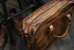 Cool leather mens large travel bag Vintage Briefcase Shoulder bag for Men - EverHandmade