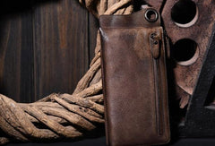 Leather biker trucker wallet leather chain men Brown Coffee long wallet