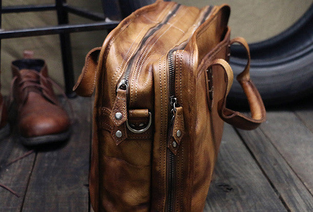 Cool leather mens large travel bag Vintage Briefcase Shoulder bag for
