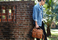 Handmade leather men Cool messenger bag vintage shoulder travel bag for men - EverHandmade