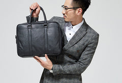 Cool Black leather mens Briefcase laptop Briefcase Work Shoulder Bag for Men - EverHandmade