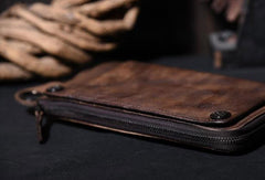 wallet chain mens Dark Brown Leather Biker Wallet Leather Chain Wallet Men Brown Long Biker Chain Wallet