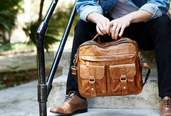 Handmade leather men Cool messenger bag vintage shoulder travel bag for men - EverHandmade