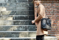 Handmade leather men Briefcase messenger large vintage shoulder laptop bag vintage bag - EverHandmade