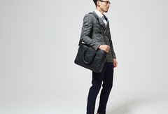 Cool Black leather mens Briefcase laptop Briefcase Work Shoulder Bag for Men - EverHandmade