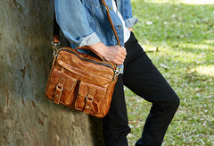 Handmade leather men Cool messenger bag vintage shoulder travel bag for men - EverHandmade