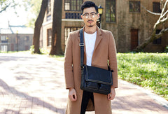 Leather mens Cool messenger bag vintage shoulder laptop bag for men - EverHandmade