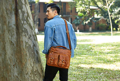 Handmade leather men Cool messenger bag vintage shoulder travel bag for men - EverHandmade