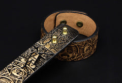 Handmade leather Mayan solar calendar carved leather bracelet accessories men - EverHandmade