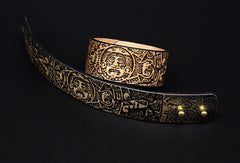 Handmade leather Mayan solar calendar carved leather bracelet accessories men