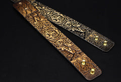 Handmade leather Mayan solar calendar carved leather bracelet accessories men - EverHandmade