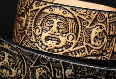 Handmade leather Mayan solar calendar carved leather bracelet accessories men - EverHandmade