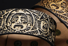 Handmade leather Mayan solar calendar carved leather bracelet accessories men - EverHandmade