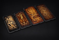 Handmade leather Mayan solar calendar carved leather plastic phone case iphone custom phone case