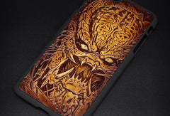 Handmade leather Predator carved leather plastic phone case iphone custom phone case