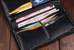 Handmade leather Long Black biker trucker wallet leather chain men red carp Carved Tooled wallet - EverHandmade