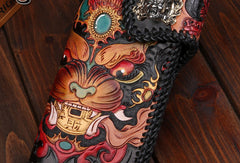 Handmade leather Long Chinese Monster biker trucker chain wallet leather men Carved Tooled wallet - EverHandmade