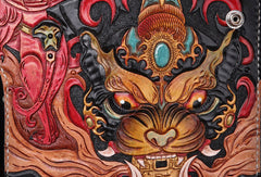 Handmade leather Long Chinese Monster biker trucker chain wallet leather men Carved Tooled wallet - EverHandmade