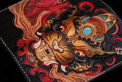 Handmade leather Long Chinese Monster biker trucker chain wallet leather men Carved Tooled wallet