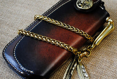 Handmade leather biker trucker wallet leather chain men Long wallet