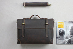 Handmade leather men Briefcase messenger coffee brown shoulder laptop 14 inch bag vintage bag - EverHandmade