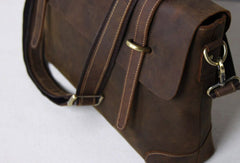 Handmade leather men Briefcase messenger coffee brown shoulder laptop 14 inch bag vintage bag - EverHandmade