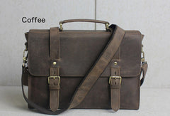 Handmade leather men Briefcase messenger coffee shoulder bag vintage bag - EverHandmade