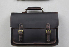 Handmade leather men Briefcase messenger dark coffee shoulder bag vintage bag