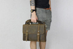 Handmade leather men Briefcase messenger coffee shoulder bag vintage bag - EverHandmade