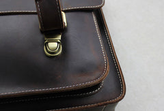 Handmade leather men Briefcase messenger dark coffee shoulder bag vintage bag
