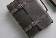 Handmade leather men Briefcase messenger coffee shoulder bag vintage bag - EverHandmade
