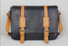 Handmade leather men Briefcase messenger black shoulder bag vintage bag for him
