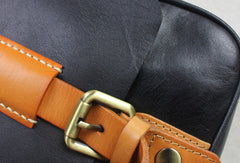Handmade leather men Briefcase messenger black shoulder bag vintage bag for him