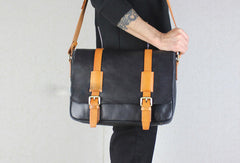 Handmade leather men Briefcase messenger black shoulder bag vintage bag for him