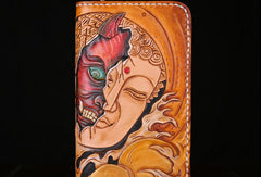 Handmade leather Buddha devil  wallet leather zip men clutch Carved Tooled wallet
