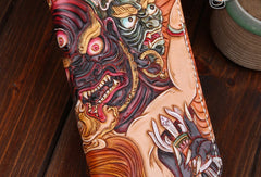 Handmade leather Chinese devil  wallet leather zip men clutch Carved Tooled wallet