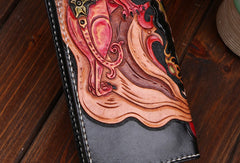 Handmade leather Chinese Monster Black wallet leather zip men clutch Carved Tooled wallet - EverHandmade